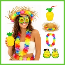 Bezos 4 Parça Hawaii Parti Seti Ananas Bardak Hasır Şapka Avokado Gözlük Çiçek Kolye Dmc Diğer
