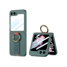 Galaxy Z Flip 6 Kılıf Kamera Korumalı Yüzüklü Karbon Tasarımlı Zore Flip Ring Kıpta Kapak-gri-yeşil Çok Renkli