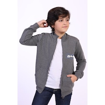 Toontoy Kids Toontoy Erkek Çocuk 2'li Takım Baskılı Dik Yaka Fermuarlı Hırka & Beli Paçası Lastikli Cepli Jogger Eşofman Altı Antrasit Melanj