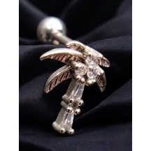 Palmiye Model Taşlı Sılver Renk Helıx Tragus Conch Piercing Gri
