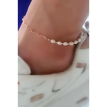 Incili 925 Ayar Gümüş Rose Zincir Detaylı Trend Halhal Rose