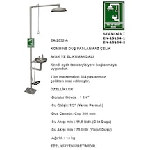 Ea 2032-a Acil Boy Ve Göz Yıkama Duşu Pedallı Paslanmaz