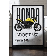 Honda Hornet 750 Siyah Ahşap Çerçeveli Poster, Dekoratif Motosiklet Duvar Tablosu