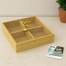 4 Bölmeli Bambu Servis Sunumluk 22x22x5 Cm Standart
