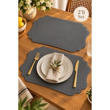 2'li Amerikan Servis Seti Deri Supla 45x28 Cm Dekoratif Masa Servis Altlığı Gri - 939622987 Gri