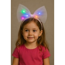 Rengarenk Led Işıklı Fiyonk Şekilli Tül Parti Tacı Beyaz Renk 25x25 Cm - Elwm-389842 18