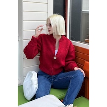 Madmext Kırmızı Fermuarlı Uzun Kollu Triko Hırka Mg2061-kırmızı Kırmızı