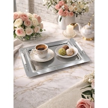 Tr 6 Kişilik Paslanmaz Çelik Sunum Tepsisi, Beyaz Saplı, Şık Servis Tepsisi, 35x25 Cm Diğer