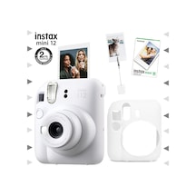 Fujifilm Instax Mini 12 Fotoğraf Makinesi + 10'lu Film + Kıskaçlı Resim Standı + Silikon Kılıf Seti Beyaz