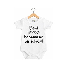 Babylimon Beni Yavaşça Teyzeme Verin Kısa Kol Çıtçıtlı Bebek Body Beyaz - 936719098 Beyaz