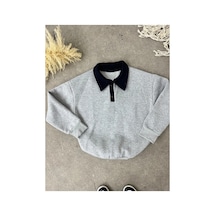 Nimas Kadın Gri Oversize Polo Yaka 3 İplik Şardonlu Sweatshirt Gri - 675774194 Gri