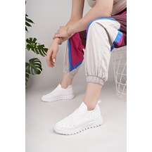 Nesilshoes Nesil Shoes Dvm 502 Beyaz Triko Örgü Taşlı Kadın Sneakers