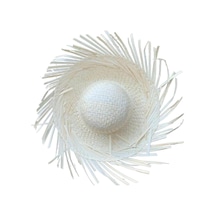 Tropikal - 15 - Parti Beyaz Hasır Hawaii Şapkası - Shopılke - 13x36 Cm