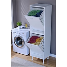 Eliusta Veluna 45 Cm Kirli Çamaşır Sepetli Dolap Banyo Dolabı Beyaz 45x138x32,5 Cm 2 Sepetli Dolap Beyaz