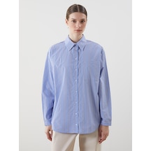 Lcw Modest Mavi Çizgili Oversize Poplin Kadın Gömlek Tunik
