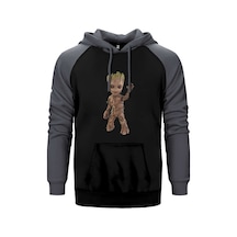 Groot Baby Gri Renk Reglan Kol Kapşonlu Sweatshirt Gri