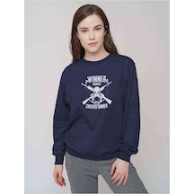 Pubg Kuru Kafa Beyaz Baskılı Indigo Mavi Kadın Sweatshirt