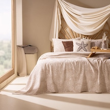 Soft Dune Çift Kişilik Yatak Örtüsü Seti - Ekru / Kahverengi - 220x240 Cm + 50x70 Cm Renkli