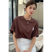 Unisex Life Baskılı T-shirt Kahverengi