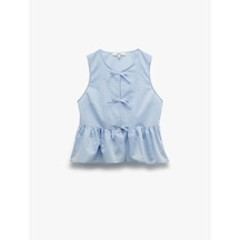 Koton Pamuklu Kolsuz Önden Bağlama Detaylı Peplum Bluz Mavi Çizgili 5sak30103ew Mavi Çizgili