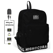 Coral High Logo Nakışlı Siyah Ortaokul. Lise ve Günlük Sırt Çantası