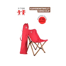 Bag The Joy Kids Ahşap Katlanır Kamp Sandalyesi Kahverengi İskelet - Kırmızı