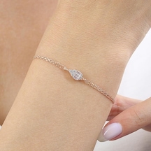 Mia Vento Pırlanta Montür Minimal Damla Baget Rosegold Gümüş Bileklik