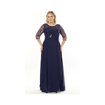 Ladies First Büyük Beden 3855 Lacivert Uzun Abiye Elbise 001
