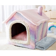 Sunskyy Sunskyy Ev Tipi Evrensel Çıkarılabilir Ve Yıkanabilir Pet Köpek Kedi Yatağı Pet Malzemeleri, Boyut: S Pembe Yıldızlı Gökyüzü + Battaniye Diğer