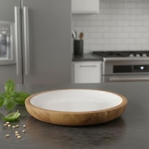 Mango Ağacı Pasta Tabağı - İçi Krem Emaye Enamel Kaplama 20 Cm Tatlı, Meyve Ve Kahvaltı Tabağı - Leke Tutmaz Ahşap Sunum Yükseklik: 2 Cm Açık Gri