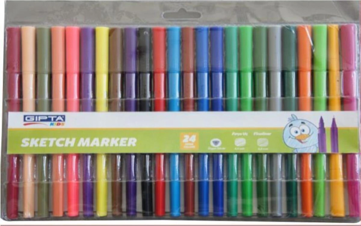 Sketch Marker Fırça Uç + Fınelıner Pvc Çantalı - 12 Rnk