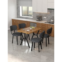 Azra 70x110cm Atlantik Mutfak Masası, Mutfak Masası Takımı, Yemek Masası, 4 Antrasit Sandalye Açık Gri