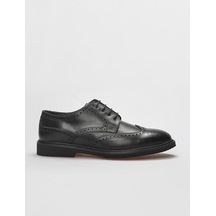 Hakiki Deri Siyah Bağcıklı Motifli Erkek Günlük Ayakkabı-siyah