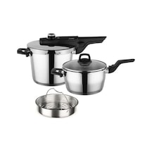 Easy Quick Kanka 4 6lt Düdüklü Buharda Pişirmeli Düdüklü Tencere Seti 5 Parça Düdüklü Seti Inox
