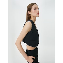 Koton Crop Yelek Simli Şerit Detaylı Cepli Siyah 4sak20031uw 4SAK20031UW999 Siyah