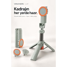 L-v7 Manyetik Bluetooth Kumandalı Tripod Selfie Çubuğu 64 Cm, 3 Ayaklı, 2 Kg Taşıma - Siyah Yeşil