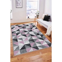 Pembe Geometrik Kaymaz Taban Makinede Yıkanabilir Halı Pr06n11