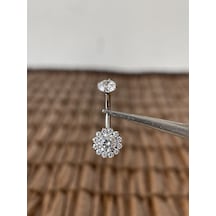 Gerçek Titanium G23 Çiçek Zirkon Titanyum Göbek Piercing Gümüş