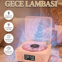 Bluetooth Hoparlörlü Dijital Saatli Su Dalgası Led Gece Lambası Şeffaf Dekoratif Hoparlör