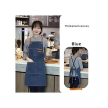 Yuntech01 Mutfak Ve Kahve Dükkanları İçin Suya Ve Yağa Dayanıklı, Estetik Tasarım, Özel Yazı Baskılı Çalışma Apronu - Mavi