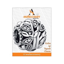 Kafes İşi Yaprak Desen Charm Asafaccessory Gümüş