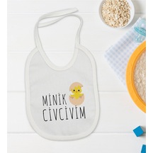 BK Kids Minik Civcivim Tasarımlı Beyaz Bebek Mama Önlüğü-1 Beyaz