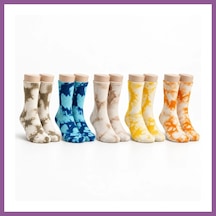 Bezos Unisex Batik Desenli Çorap 5'li Set Pamuklu Renkli Uzun Soket Dikişsiz Nefes Alan Günlük Spor Çorabı Rengaren Çok  Renkli