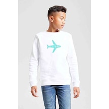 Tshirthane Silhouette Time To Travel Baskılı Unisex Çocuk Beyaz Sweatshirt Beyaz