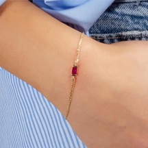 Yakut Renkli 14 Ayar Altın Baget Bileklik 1,20 Gr Sarı Altın