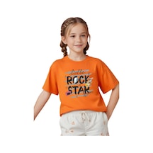 Panios Kids Little Rock Baskılı Kız Çocuk Kısa Kollu T-shirt Turuncu