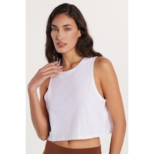 Tudors Kadın Slim Fit Dar Kesim %100 Pamuk Bisiklet Yaka Düz Basic Beyaz Crop Atlet-33596 Beyaz