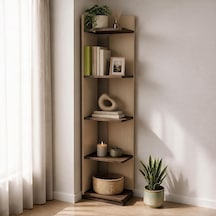 İnarch Dizayn Aura Kitaplık - Modern Fonksiyonel 5 Raflı Kitaplık Sıcak Meşe/istanbul Ceviz Diğer