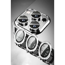 Apple Uyumlu iPhone 14 Pro ile Taşlı Tasarım Temperli Cam Kamera Lens Koruyucu - Gümüş