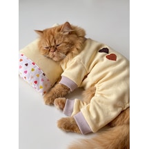 Winter Hearts Kedi Uyku Seti Penye Kedi Tulum Ve Mini Yastık Takımı Pamuklu Tüy Dökülmesini Azaltır